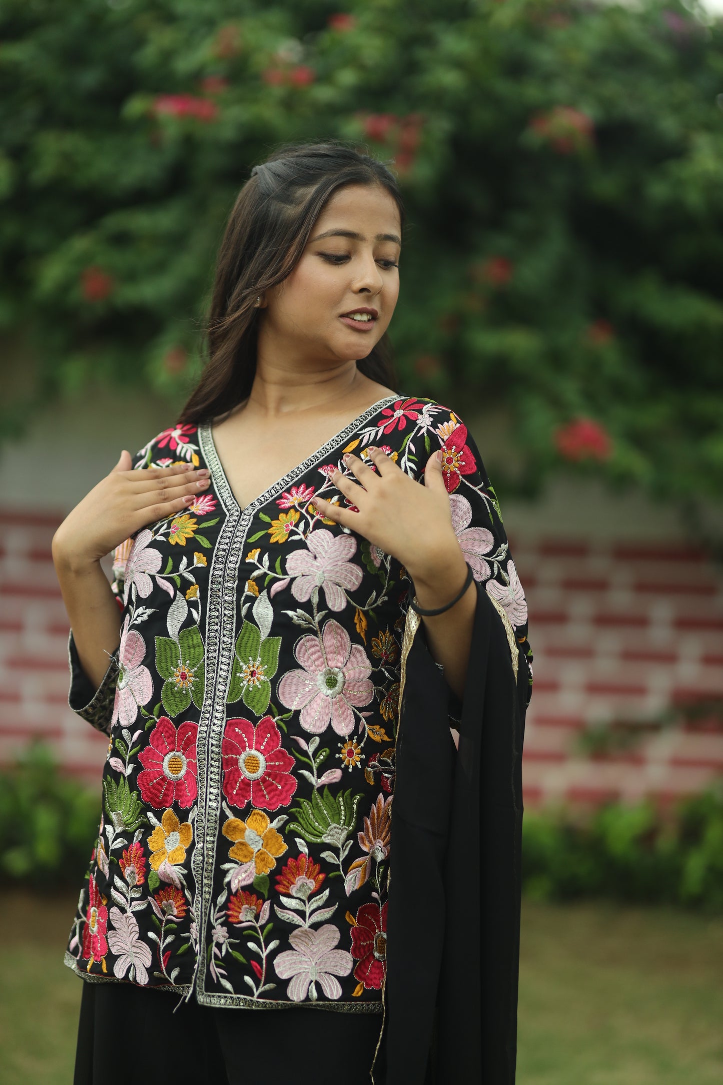 Women’s Three Piece Embroidered Sharara Set – Chiffon Fabric