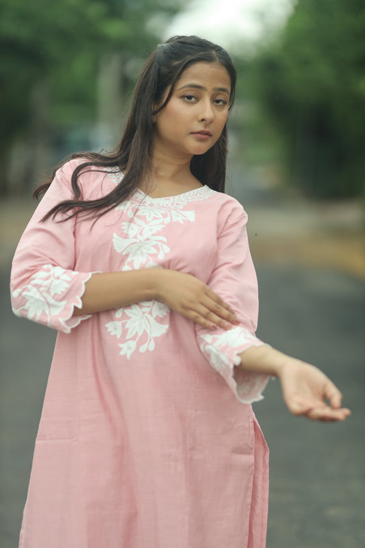 Elegant Pink Roman Silk Cut Work Three-Piece Suit with Dupatta