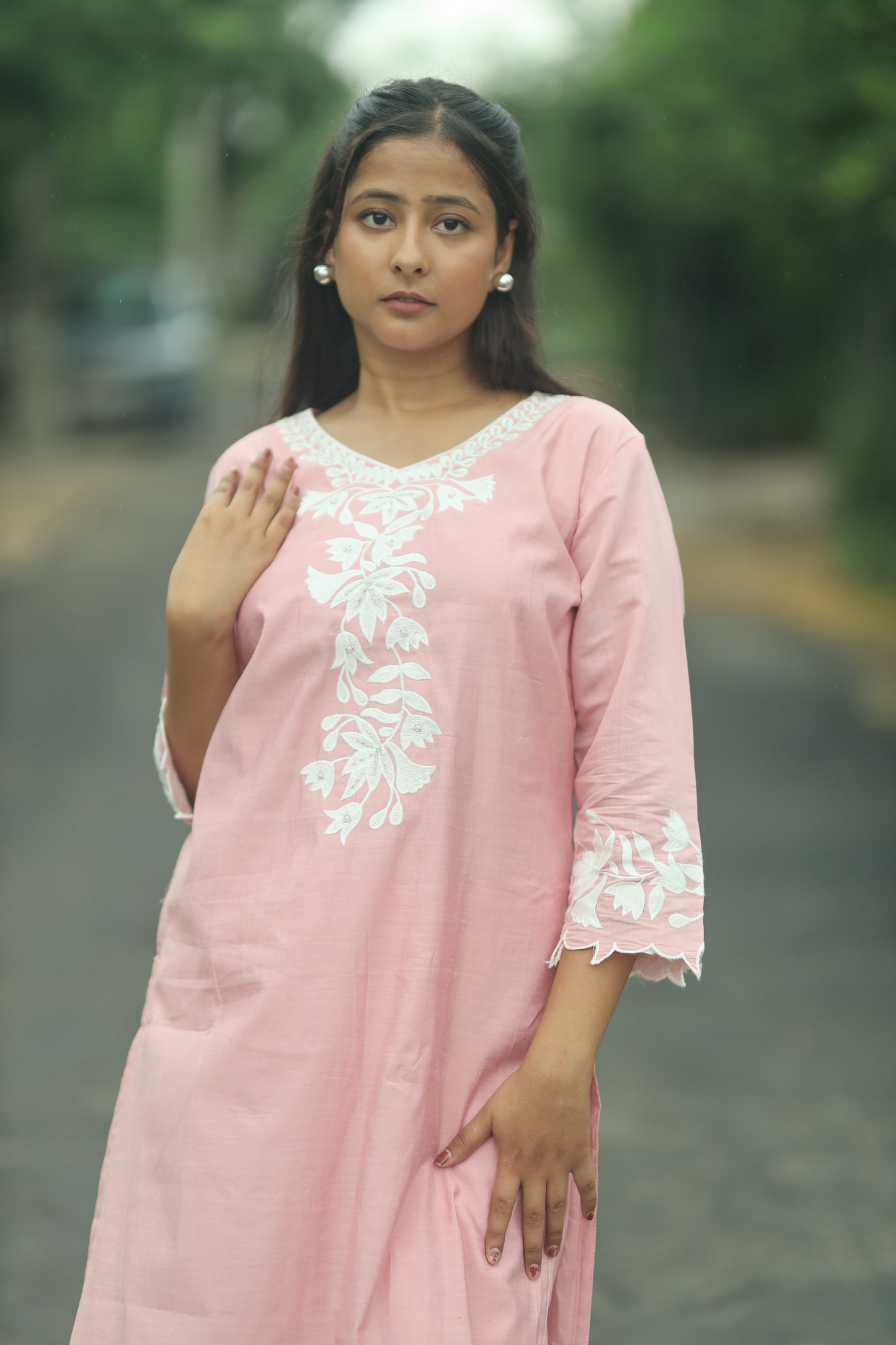 Elegant Pink Roman Silk Cut Work Three-Piece Suit with Dupatta
