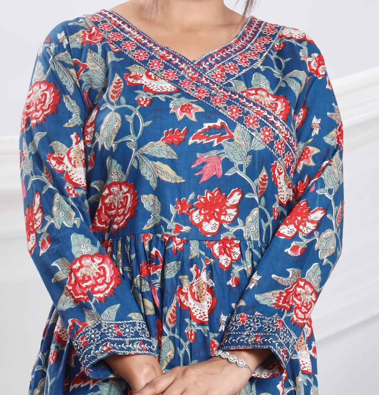 Floral Cotton Anarkali Kurta Set with Dupatta – Three Piece