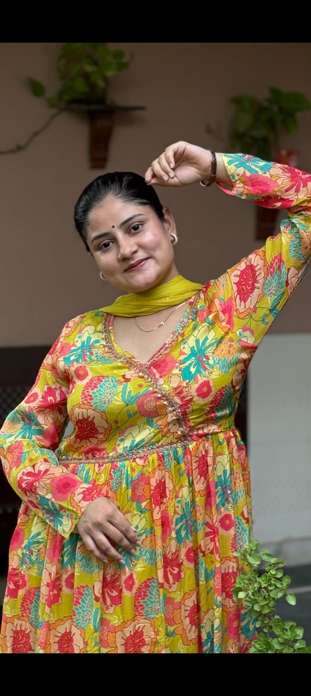 Women’s Chinon Three-Piece Suit Set with Aliya Cut Kurti & Dupatta