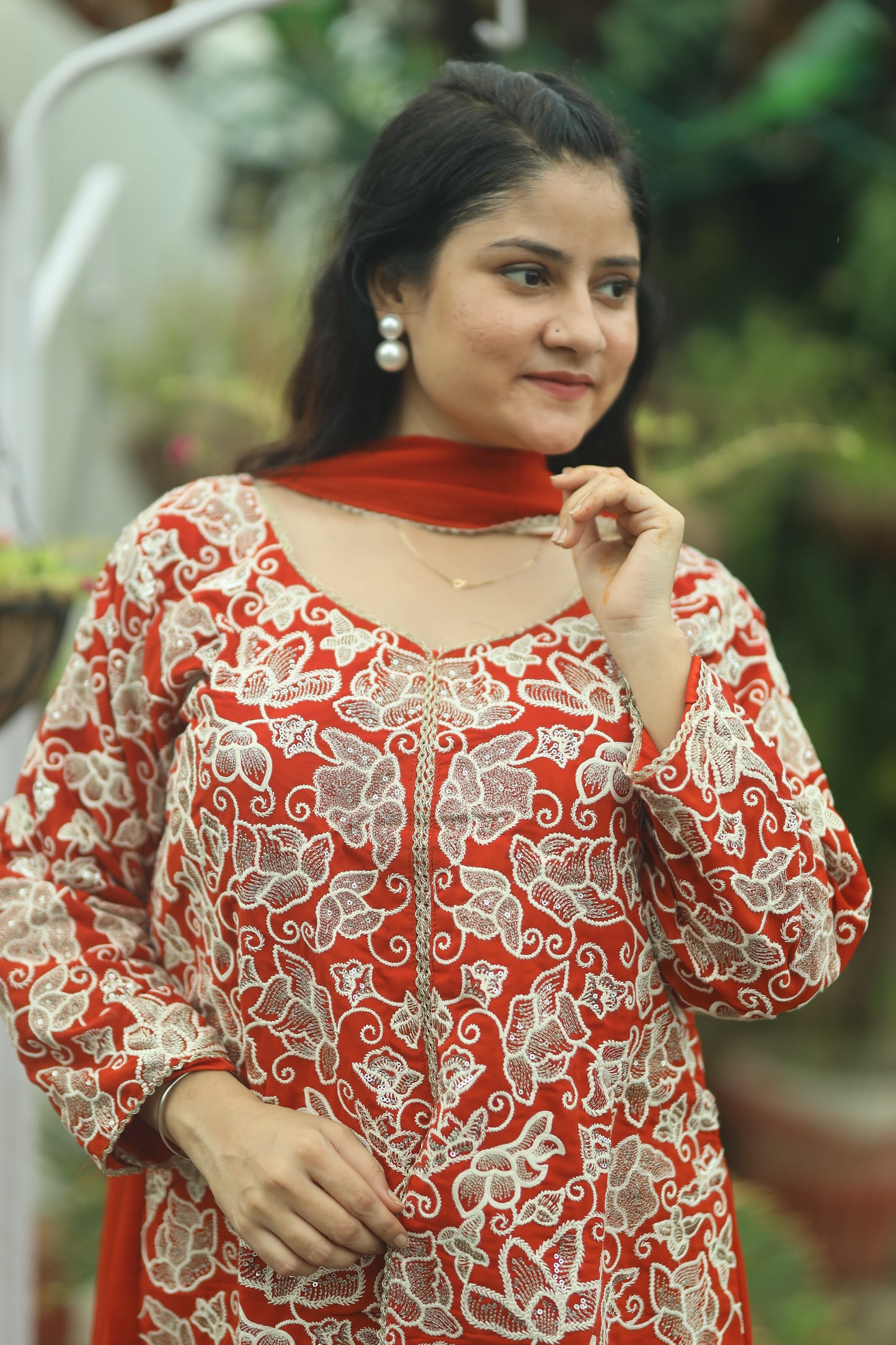 Elegant Orange Chiffon Sharara Set – Three Piece Free Size Outfit