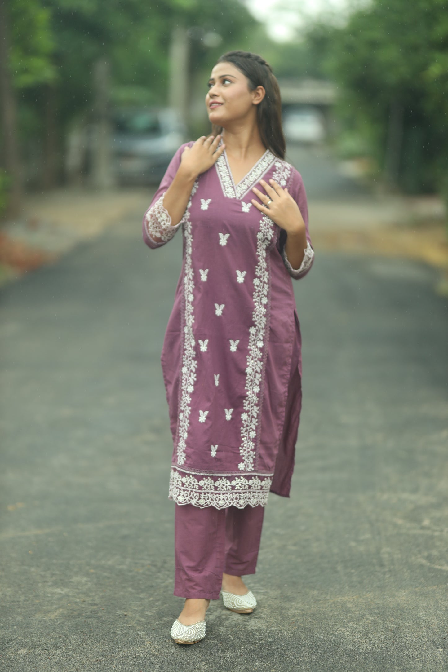 Women’s Pakistani Cotton Three-Piece Suit with Tissue Dupatta